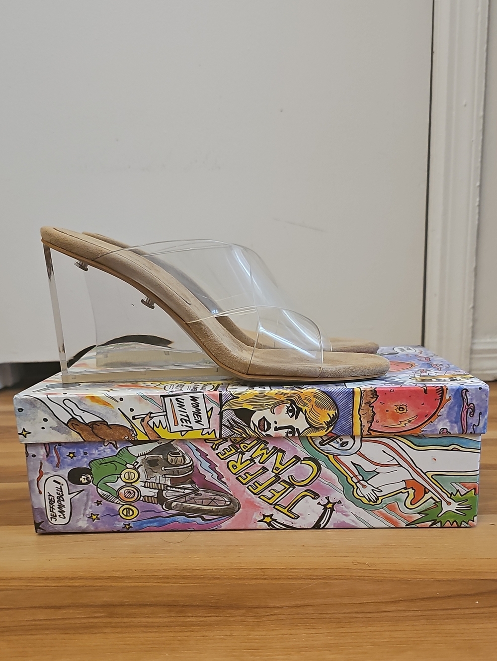 NEW Jeffery Campbell Mariza Wedge Lucite Clear Suede Sandals $150